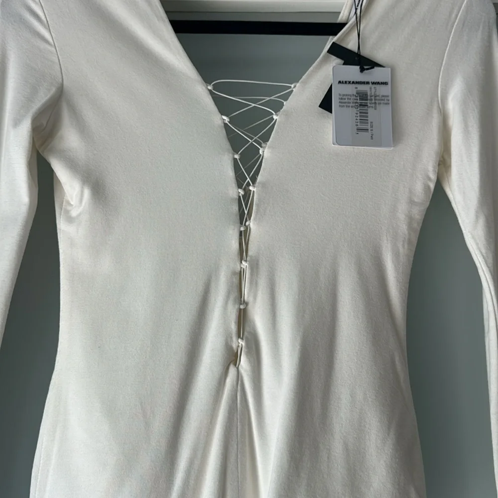 Alexander T Wang white plunging lace up front & back bodysuit - Picture 7 of 14